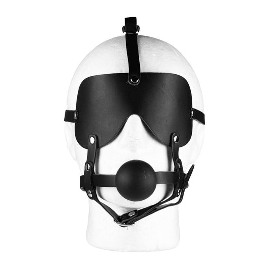 Adjustable black BDSM head harness with ball gag