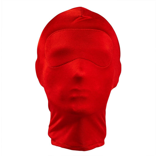 Red full face fetish mask with stretch nylon spandex design