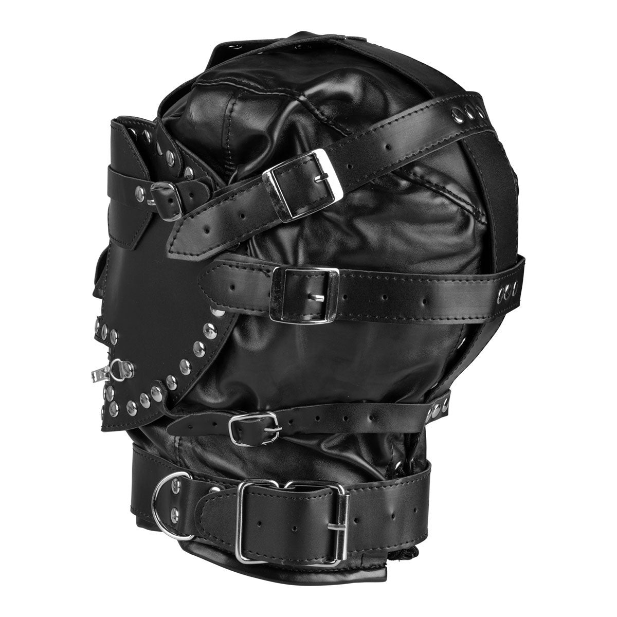 KR-0444 adjustable black bondage hood with zip mouth