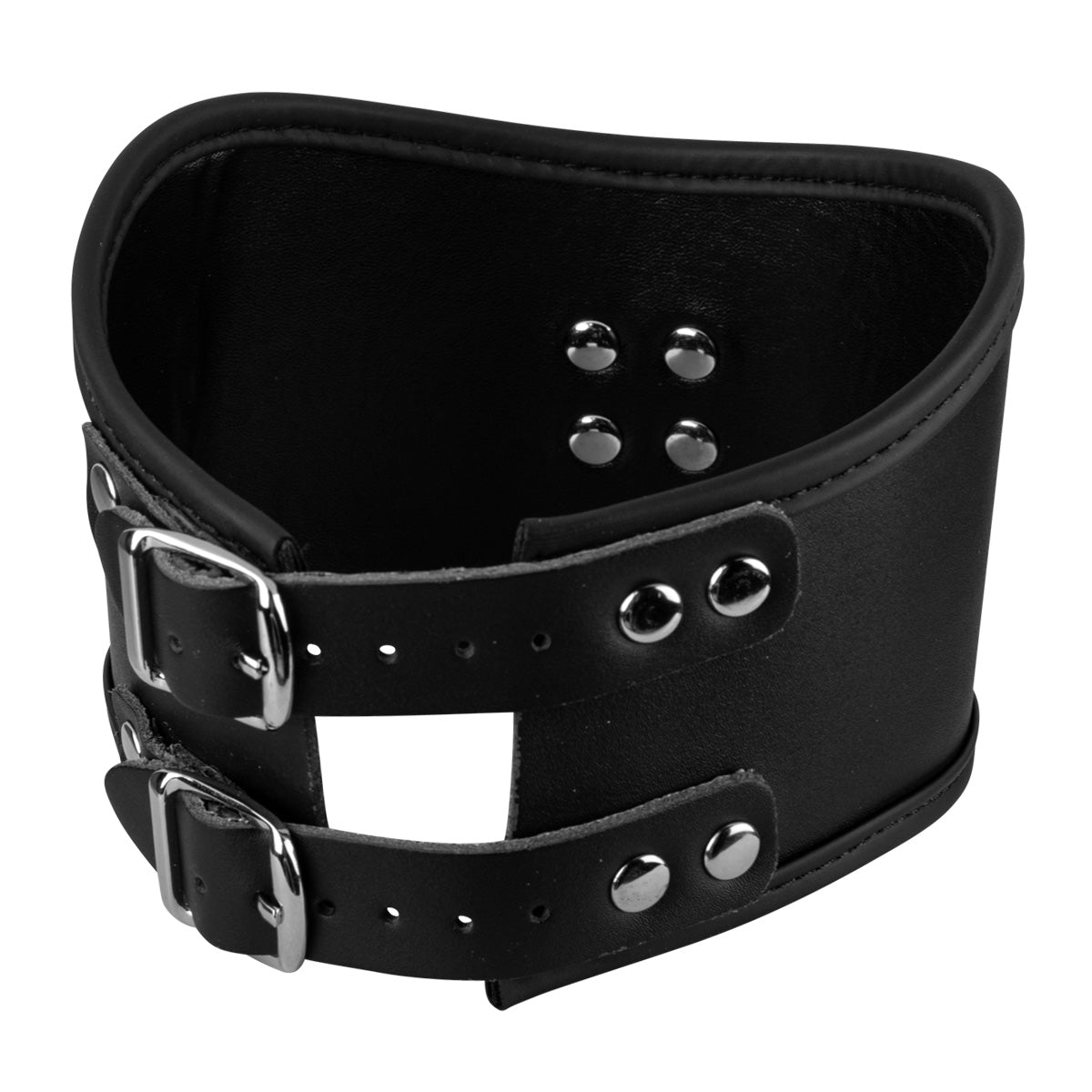 Black Faux Leather Deep Posture Collar with O-Ring BDSM Bondage Neck Restraint
