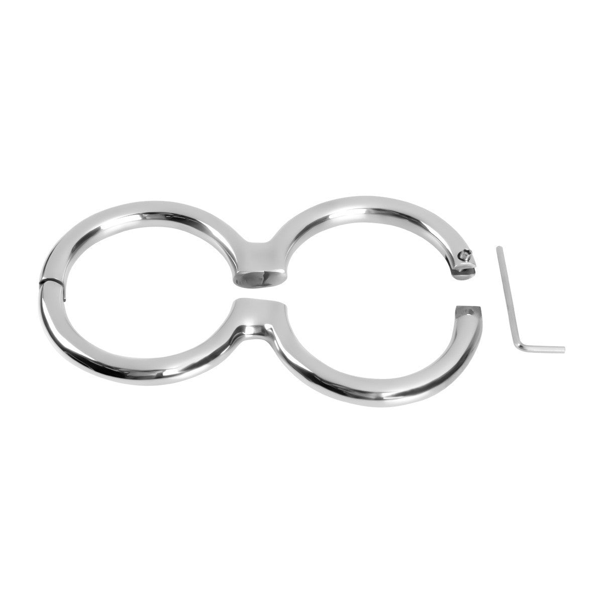 Silver metal wrist shackles with 59mm internal cuff diameter