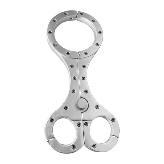 KR-1016 silver metal bondage cangue with integrated wrist cuffs