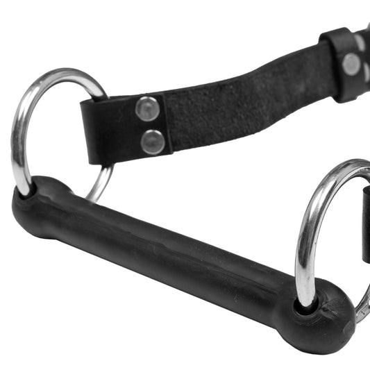 Black Leather Rubber Bondage Mouth Gag BDSM Bit Gag