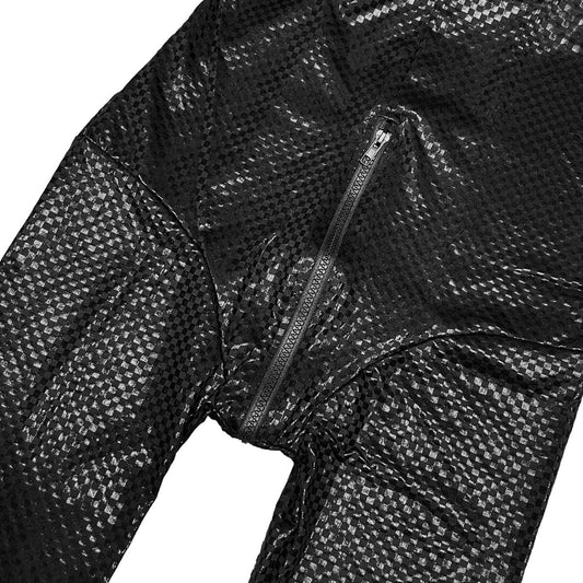 Black long sleeve chequered catsuit with zip front
