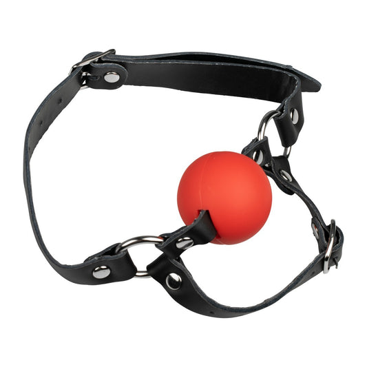 Black BDSM head harness with red ball gag KR-0046