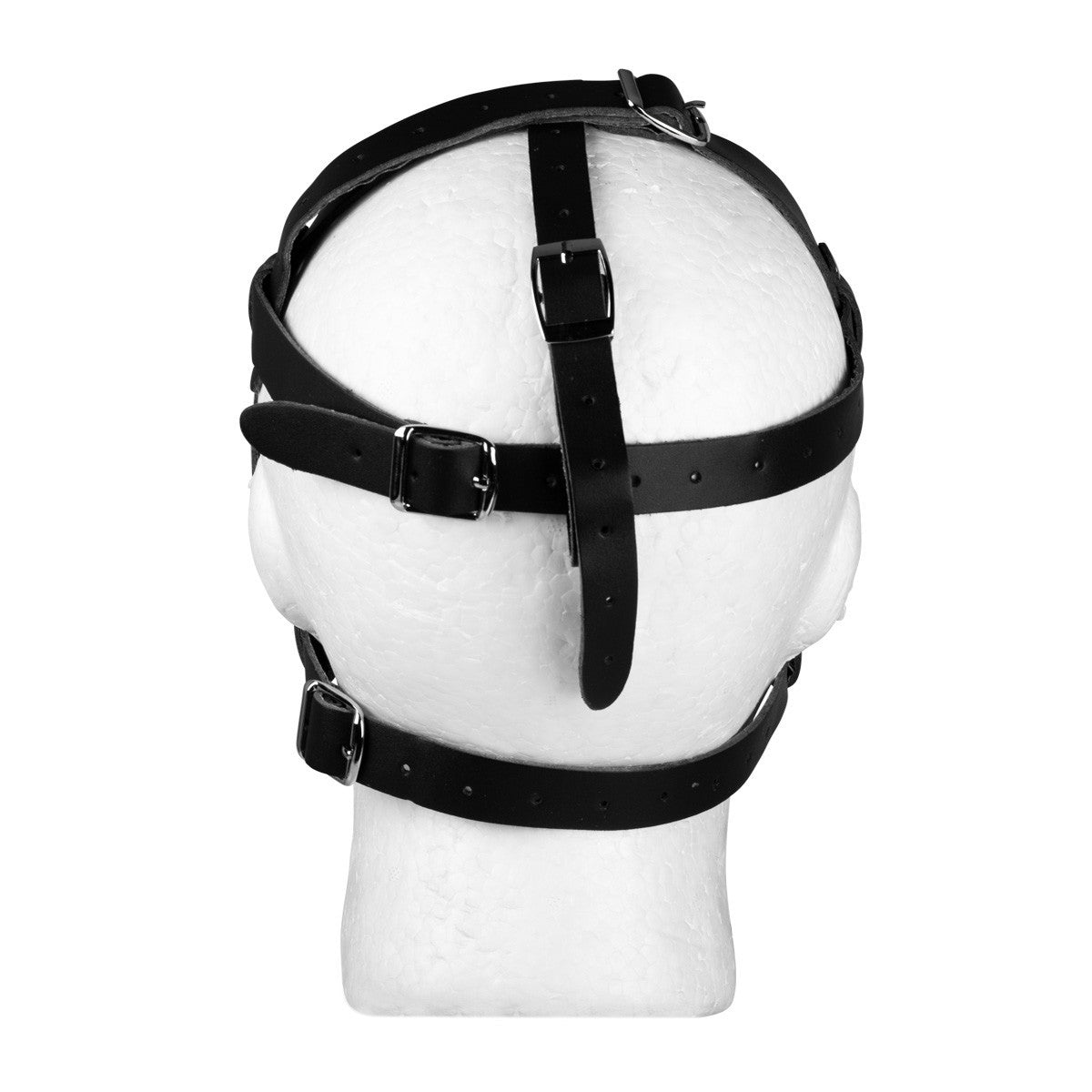 Black PU leather BDSM head harness with mouth ball gag