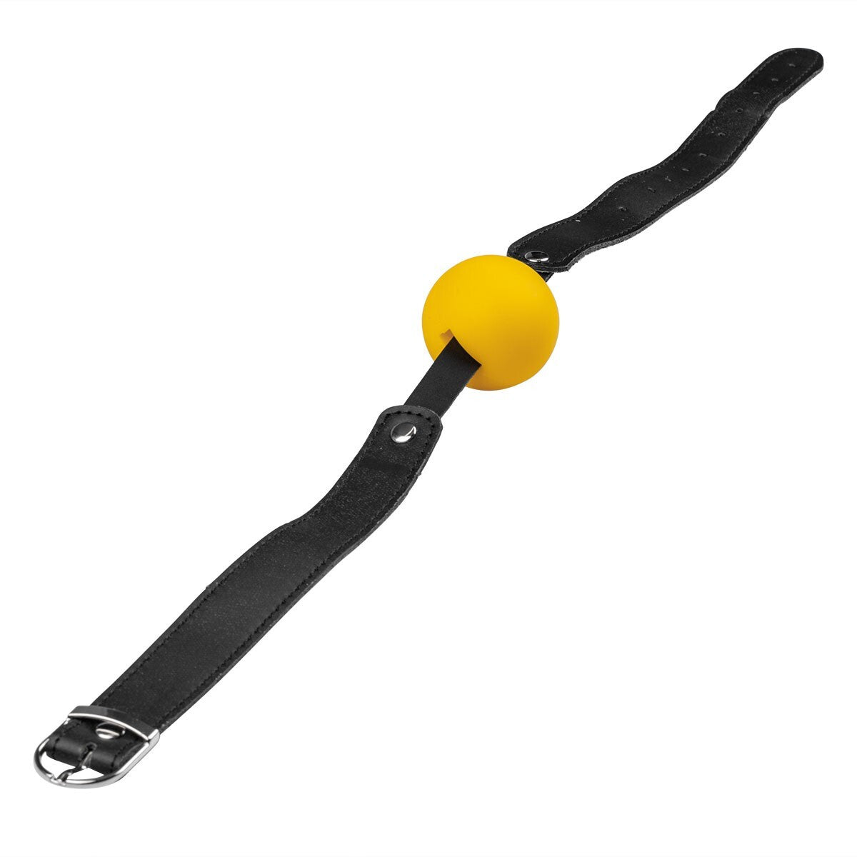Yellow BDSM ball gag with black buckle strap