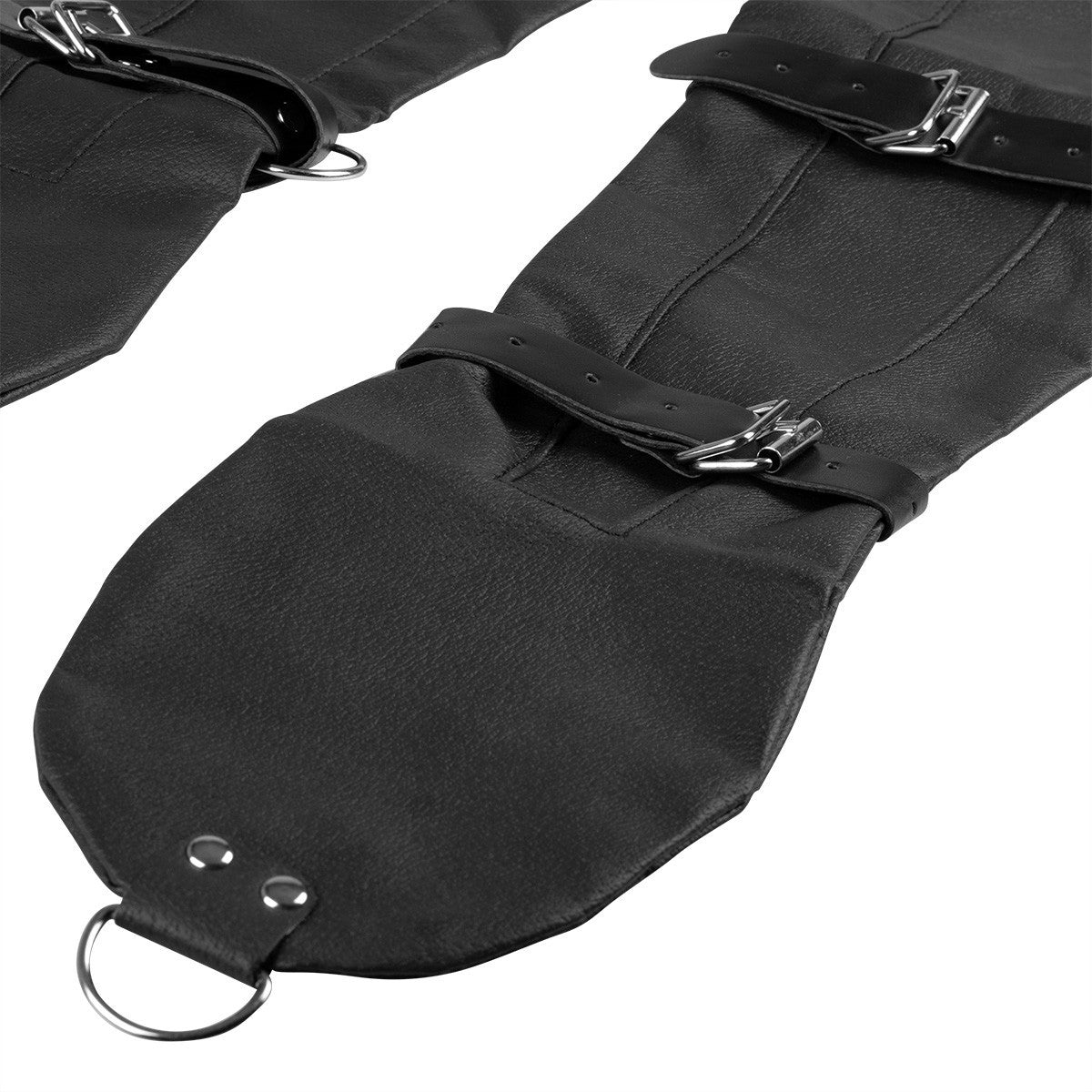 Adjustable rear arm restraints with three buckle straps per arm