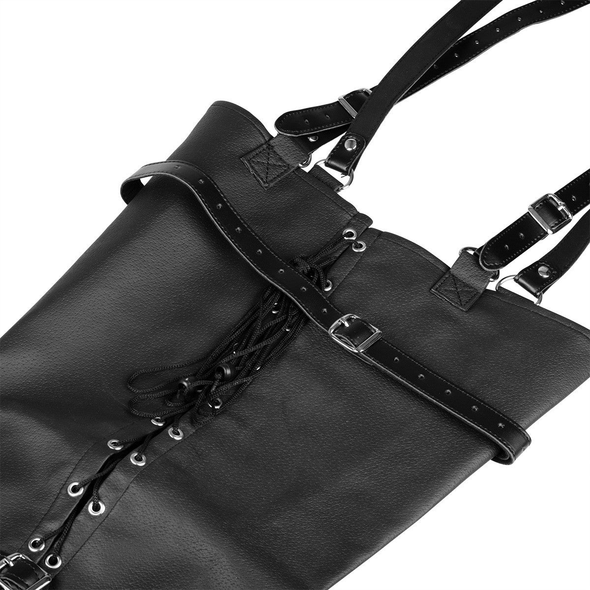 Black lace-up rear arm binder with adjustable body straps