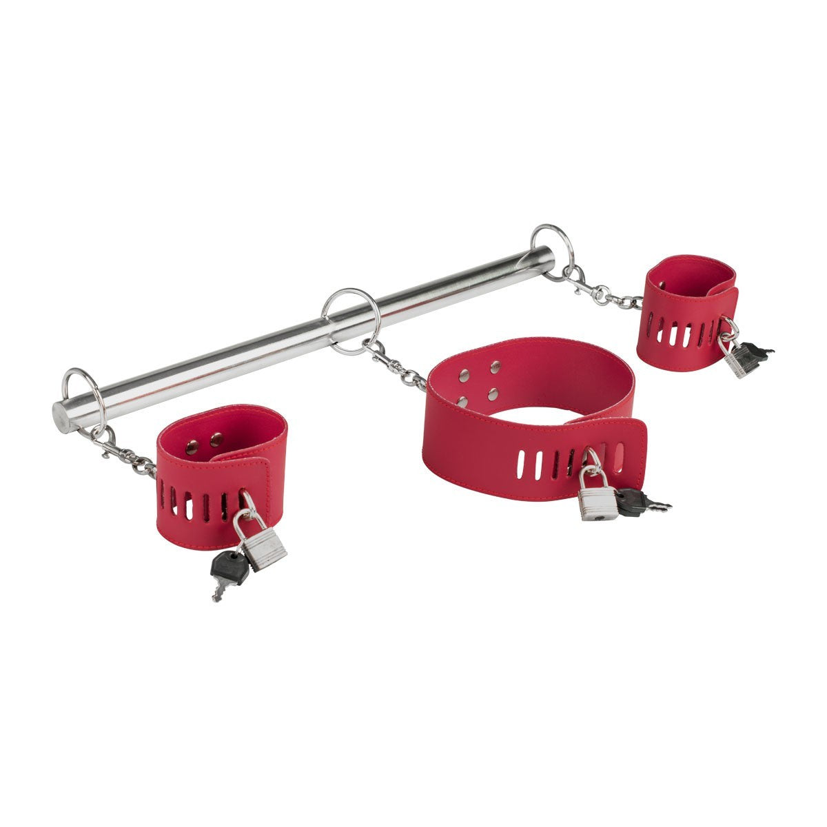 Neck collar and wrist cuff bondage spreader bar
