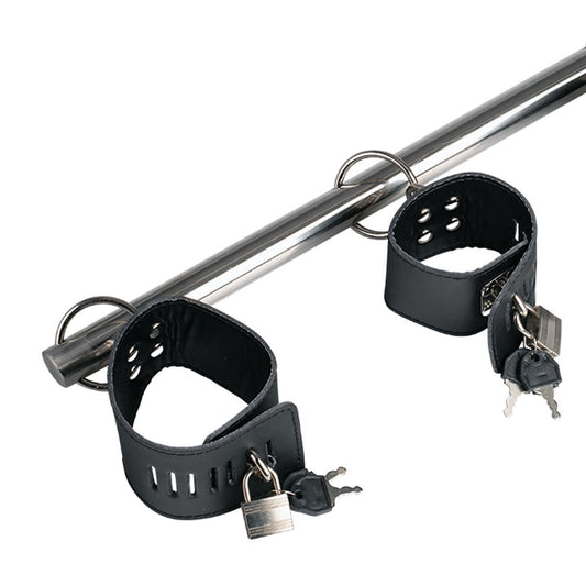 Steel BDSM spreader bar with adjustable wrist and ankle cuffs