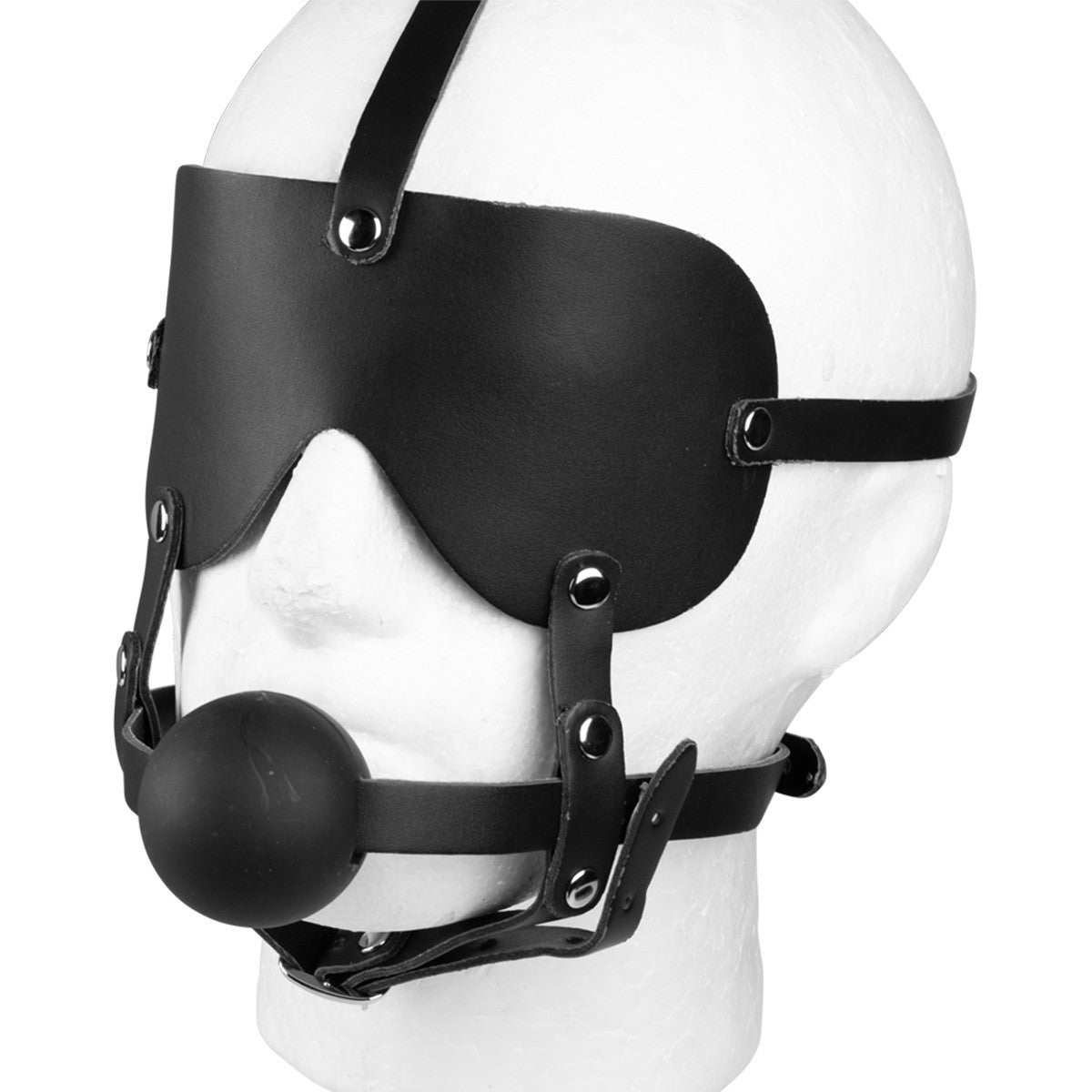 Black bondage head harness with blindfold and ball gag KR-0280