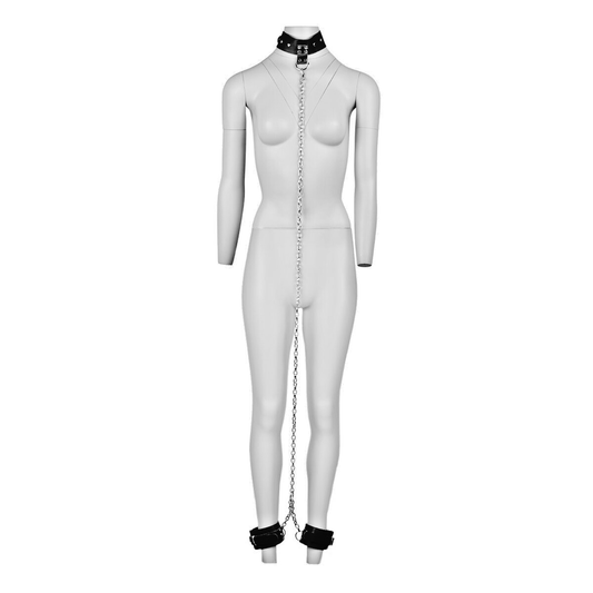 Black collar and ankle cuff chain restraint set KR-0305