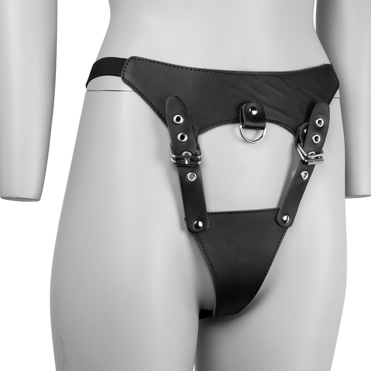 Black faux leather bondage thong KR-0332
