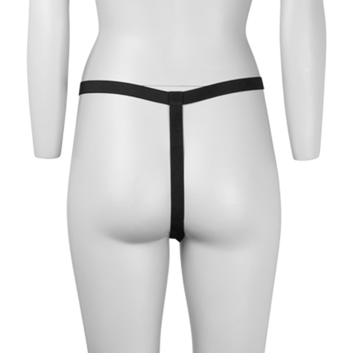 KR-0332 black faux leather G-string with stretch waistband