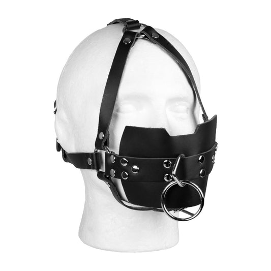 Black BDSM head harness with yellow ball gag KR-0430