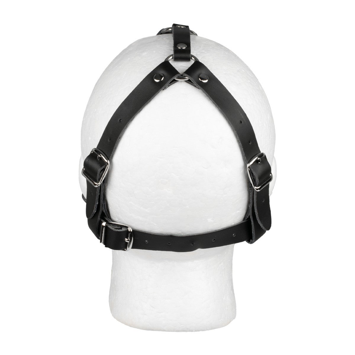 Adjustable BDSM mouth restraint harness with metal O-ring