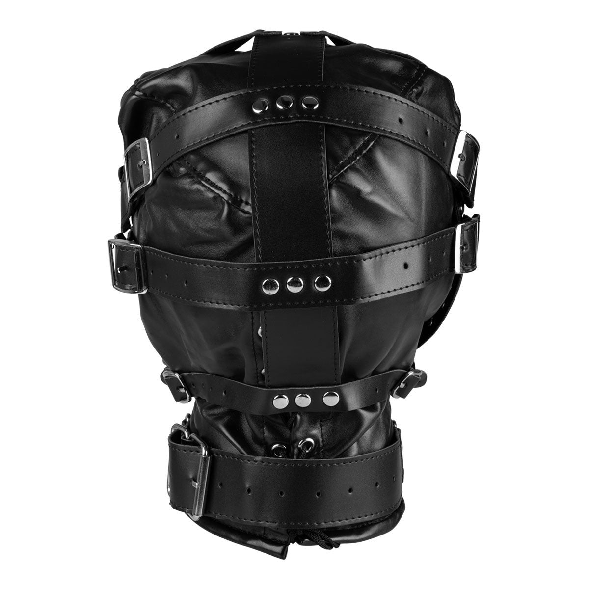 Black faux leather bondage mask with collar D-rings