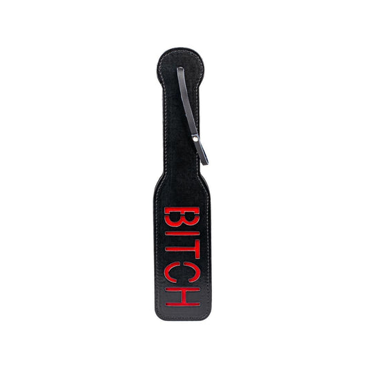 Black and red bondage spanking paddle with cut-out design