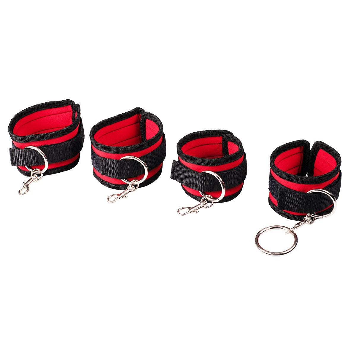 Red padded nylon bondage wrist and ankle cuffs