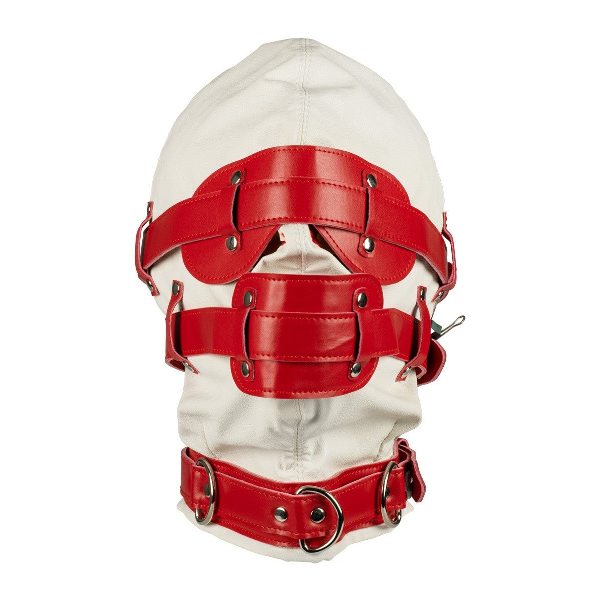 White and red bondage mask with blindfold and gag KR-0611AW