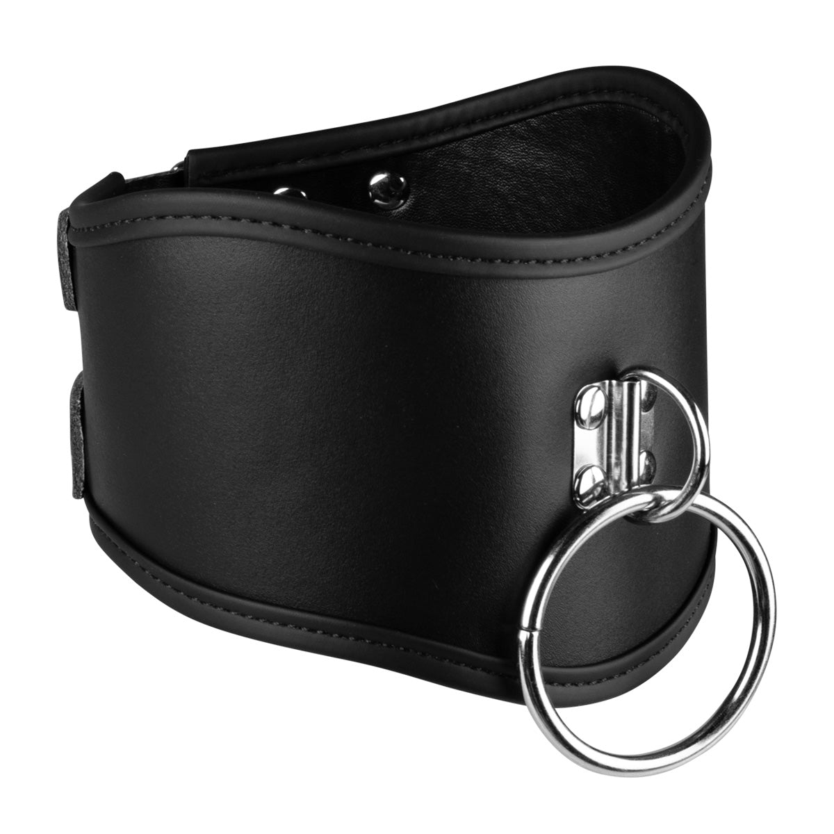 Black Faux Leather Deep Posture Collar with O-Ring BDSM Bondage Neck Restraint