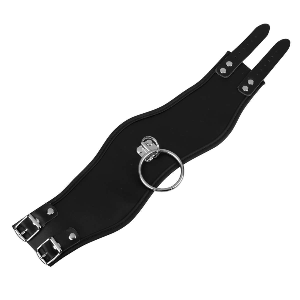 Black Faux Leather Deep Posture Collar with O-Ring BDSM Bondage Neck Restraint