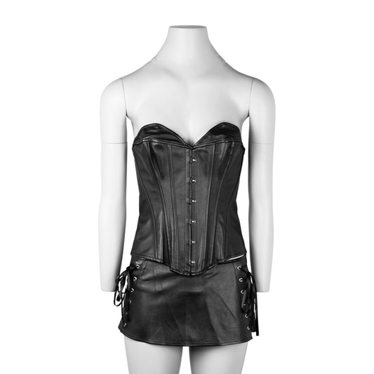 Black faux leather corset and mini skirt set KR-09186