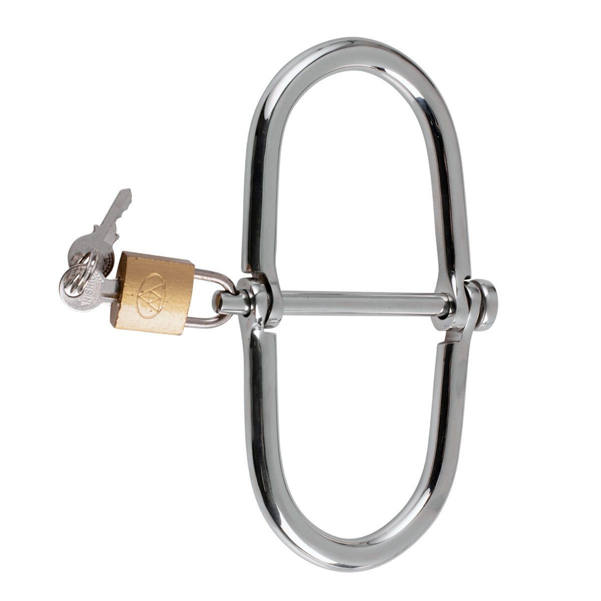 Polished steel bondage wrist restraints with brass padlock