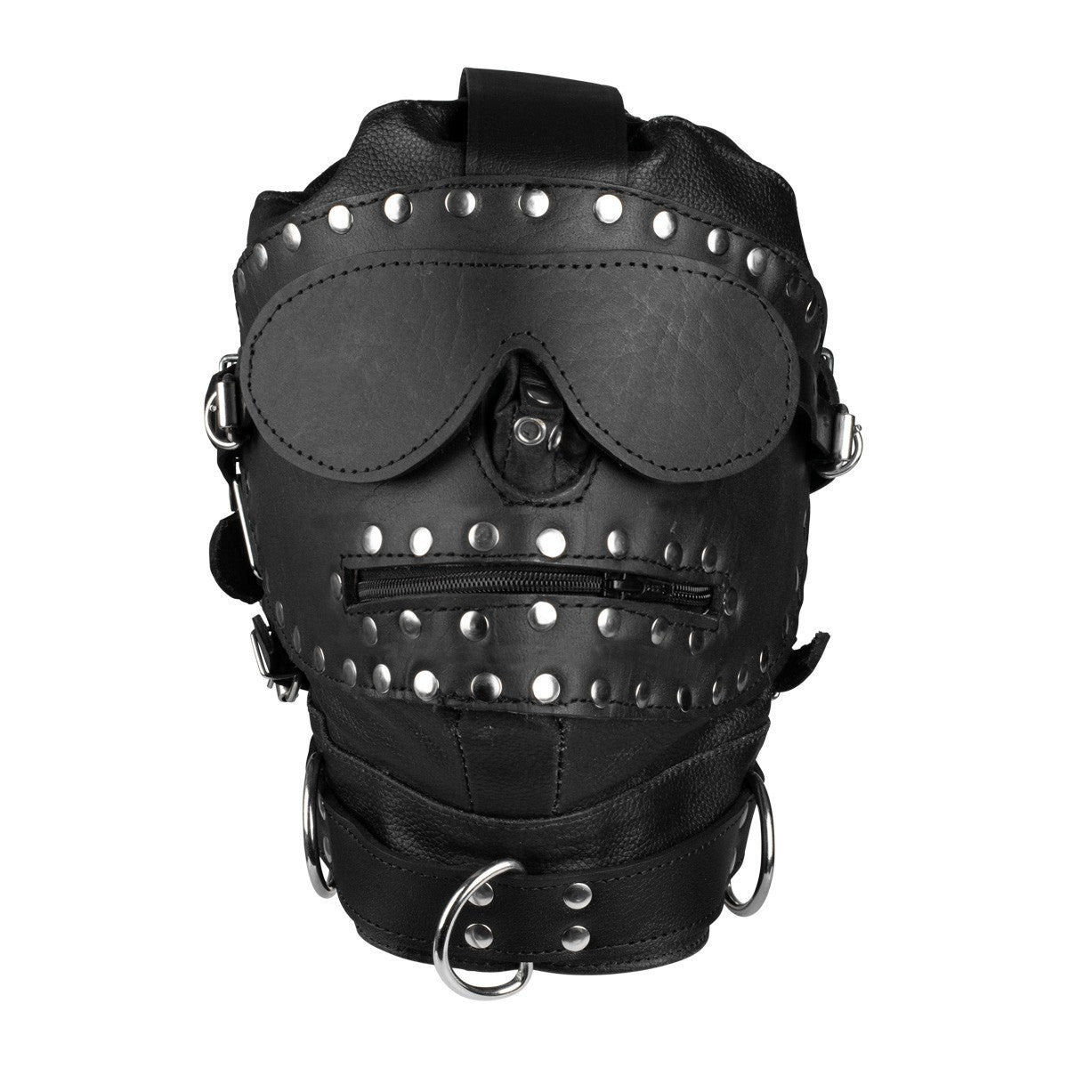 Black bondage hood with buckles and blindfold KR-0995