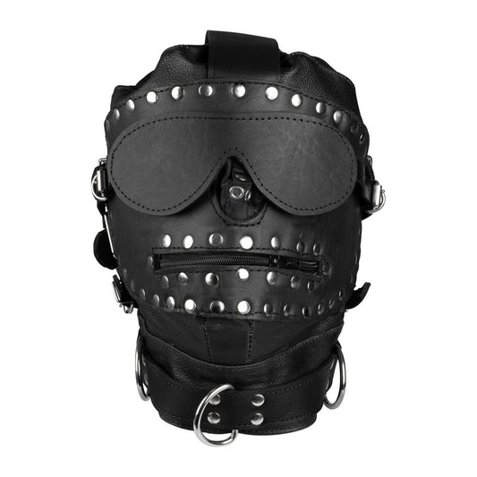Black bondage hood with buckles and blindfold KR-0995