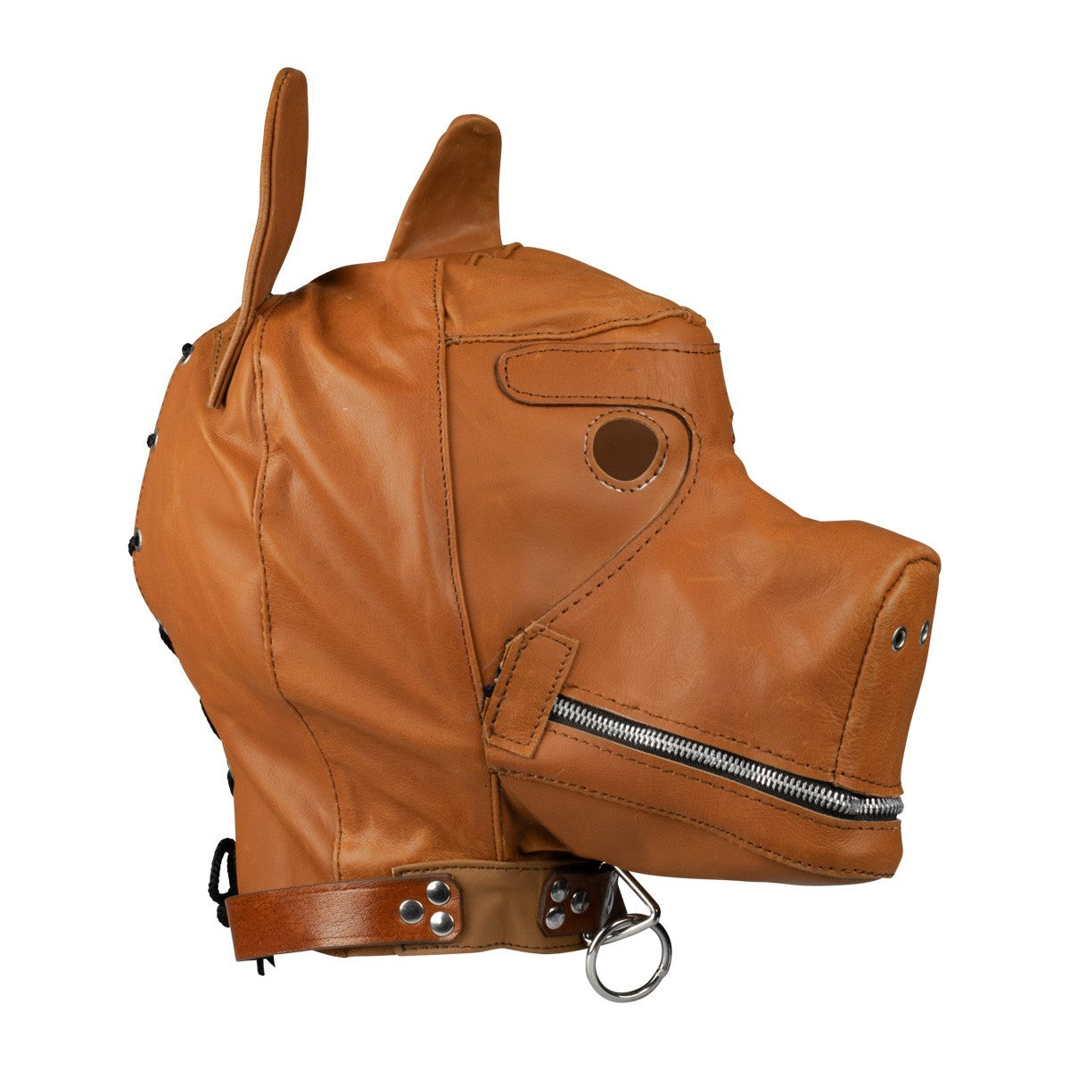 Brown leather puppy hood pup play mask KR-0996