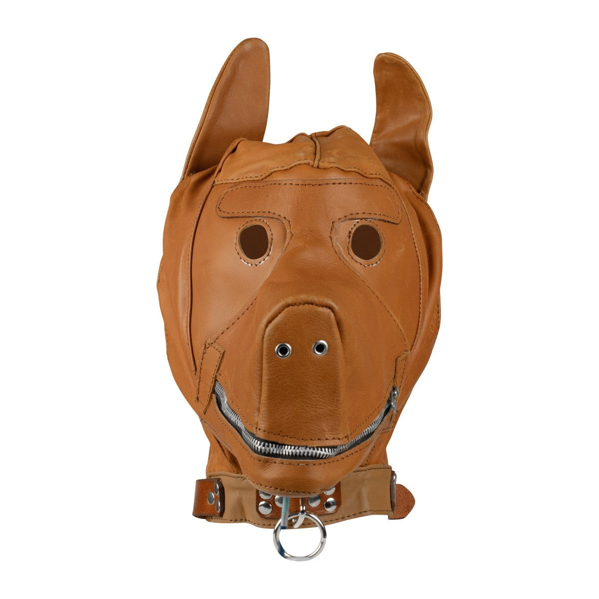 KR-0996 brown leather bondage puppy hood with zip mouth