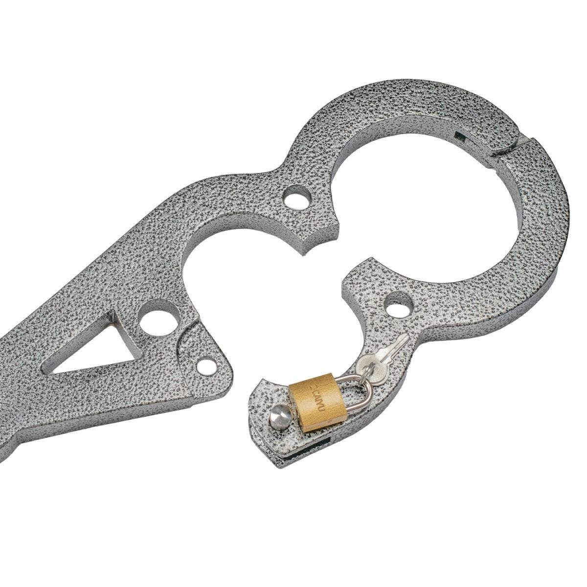 Lockable metal bondage restraint bar with padlock and pin