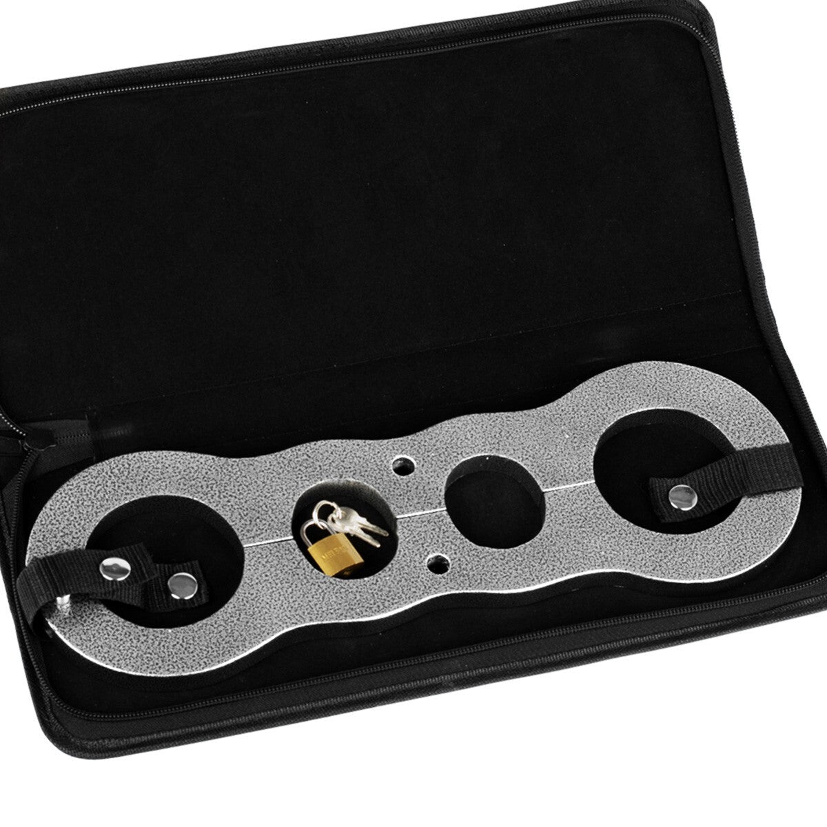 Lockable gunmetal wrist restraint bar with attachment holes