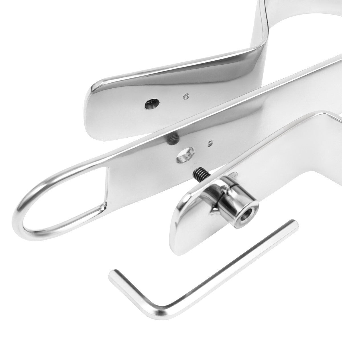 Heavy duty silver D-shaped bondage cuffs with attachment eyelet