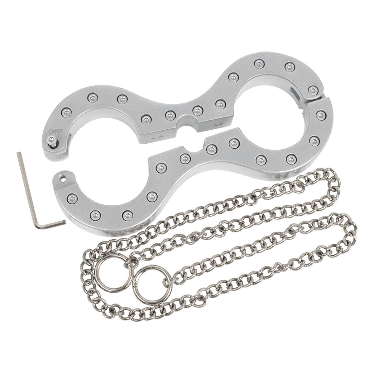 Silver metal figure 8 wrist cuffs with chain KR-1021