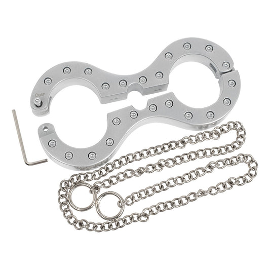 Silver metal figure 8 wrist cuffs with chain KR-1021