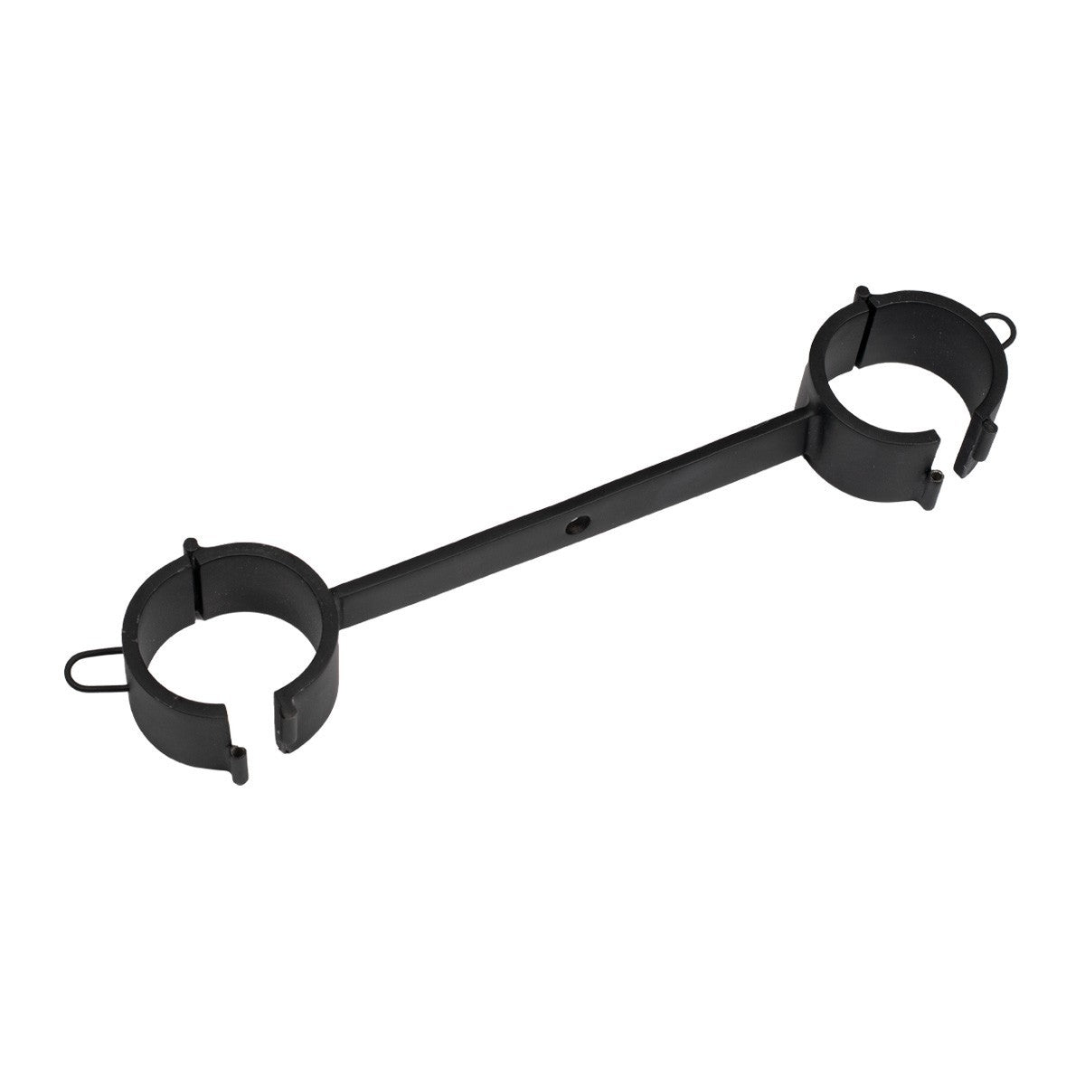 Black metal wrist restraint bar with two integrated cuffs