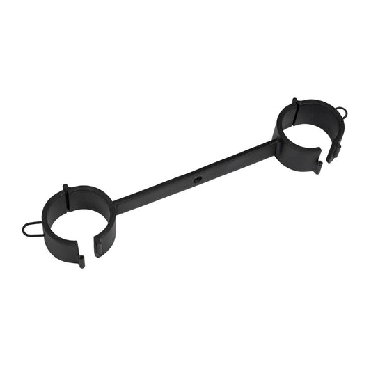 Black metal wrist restraint bar with two integrated cuffs