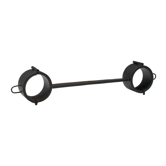 Rigid BDSM wrist restraint bar with fixed metal cuffs