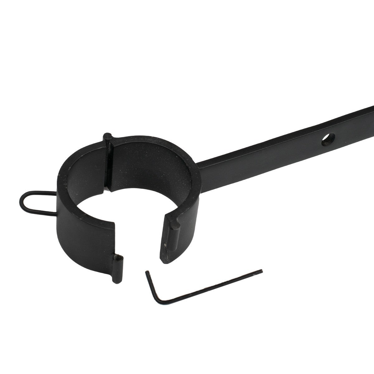 Black bondage cuff bar showing hinges and fastenings