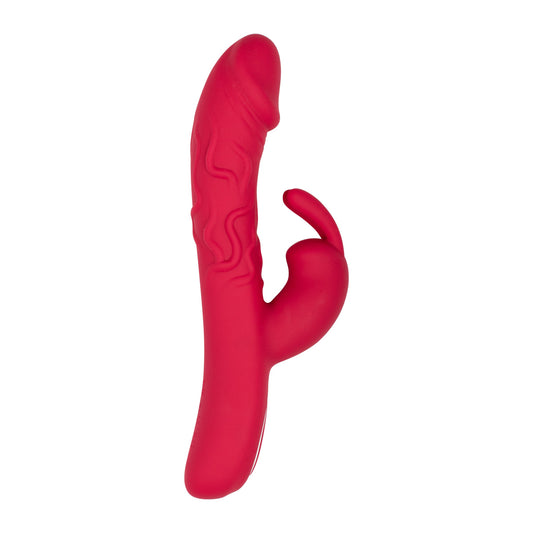Red rabbit vibrator with curved textured G-spot shaft