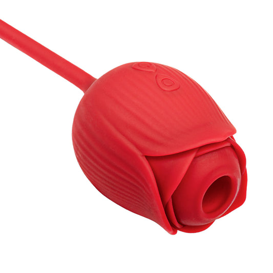 Red rose clitoral suction stimulator with slim bullet vibrator