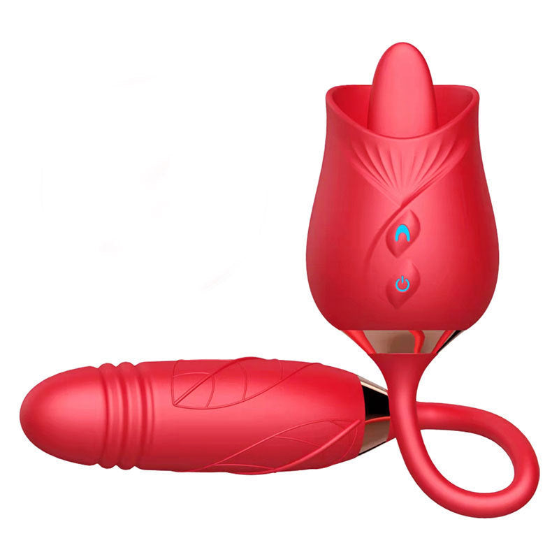 Rose Licking Tongue Vibrator with Bullet Dual Stimulation Sex Toy