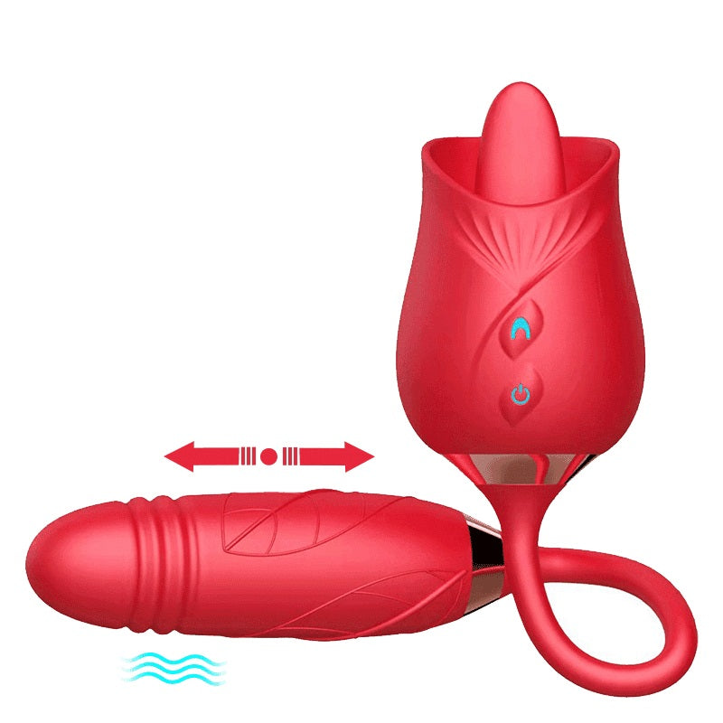 Rose Licking Tongue Vibrator with Bullet Dual Stimulation Sex Toy