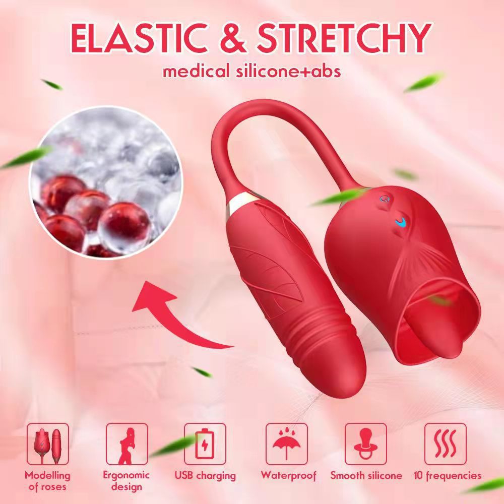 Rose Licking Tongue Vibrator with Bullet Dual Stimulation Sex Toy