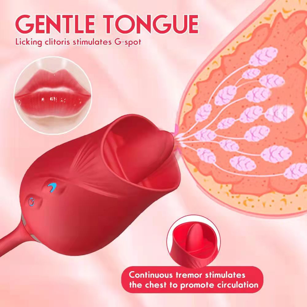 Rose Licking Tongue Vibrator with Bullet Dual Stimulation Sex Toy