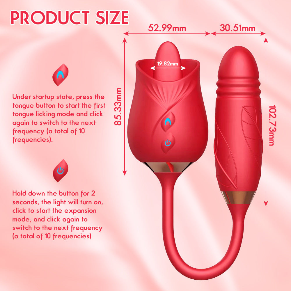 Rose Licking Tongue Vibrator with Bullet Dual Stimulation Sex Toy