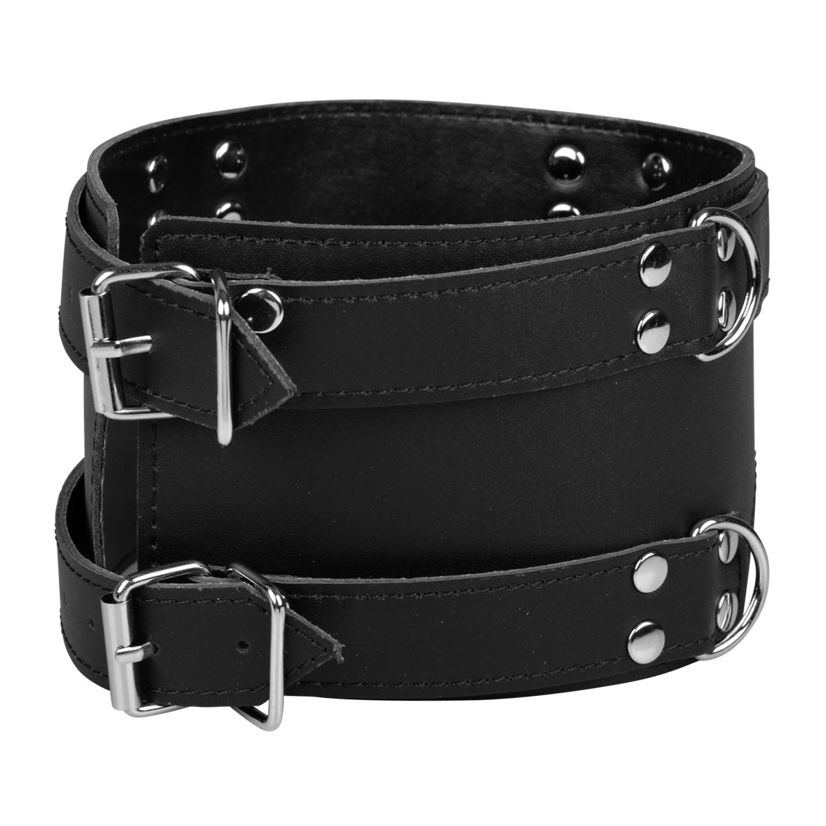 Black Faux Leather Deep Posture Collar with O-Rings BDSM Bondage Neck Restraint